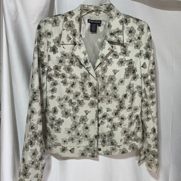 BCBG for Nordstrom M sage/grey floral jacket euc - Picture 1 of 8
